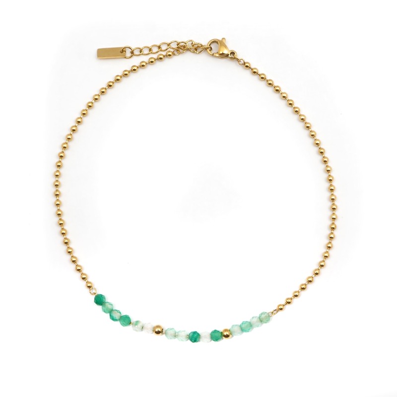 Bracelet de cheville Amporelle Acier doré - Boules Pierre Synthétiques vertes