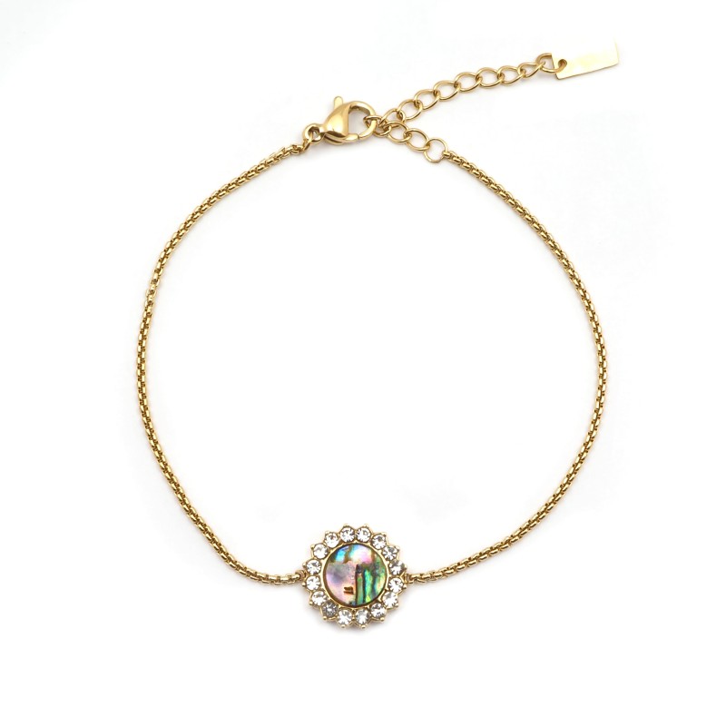 Bracelet Amporelle Acier doré - soleil pierre synthétique et strass