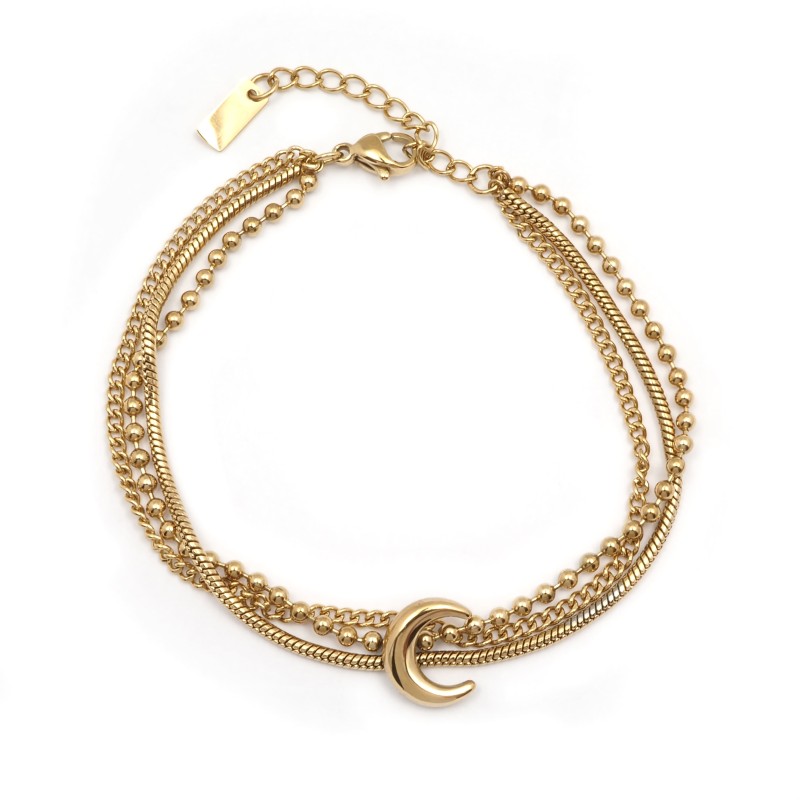 Bracelet Amporelle Acier doré - Lune 3 rangs