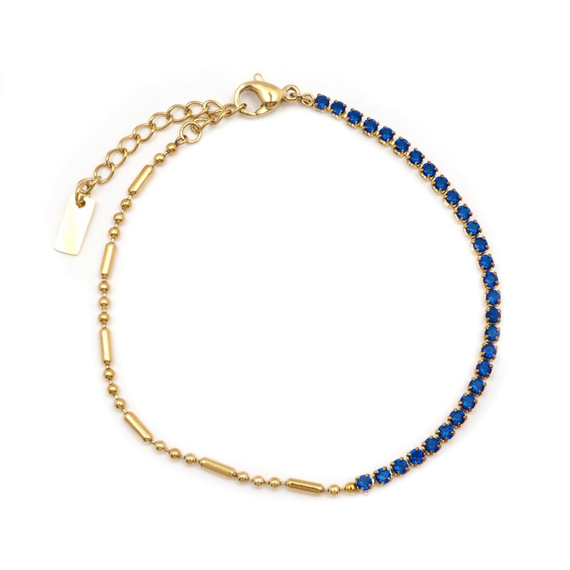 Bracelet Amporelle Acier doré - Pierres synthétiques bleus
