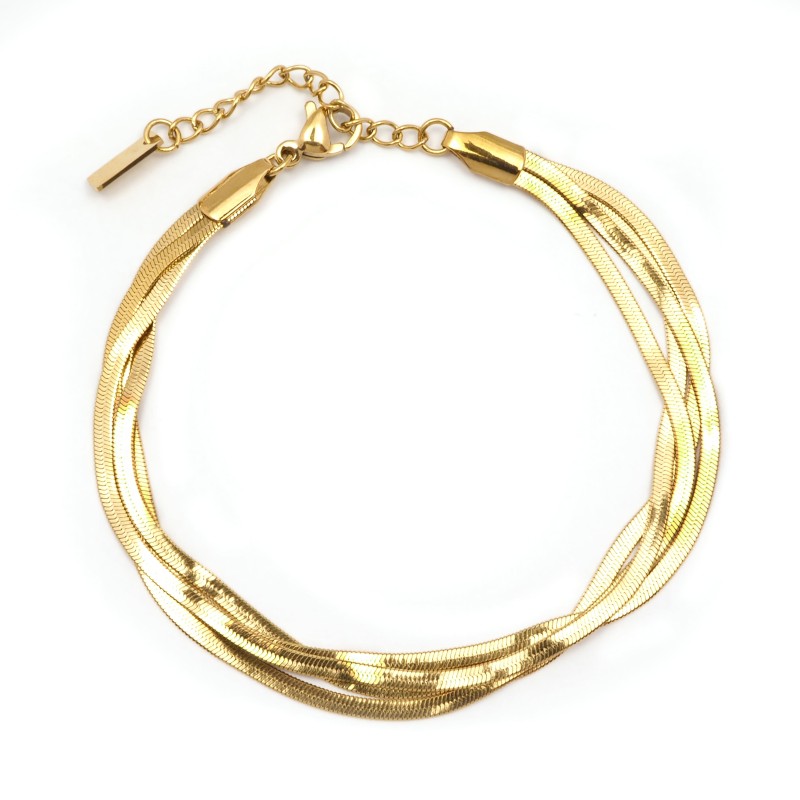 Bracelet Amporelle Acier doré -  4 rangs maille miroir