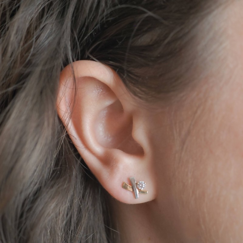 Boucles d'oreilles - Carador - Or bicolore 750/000 - Oxyde de zirconium