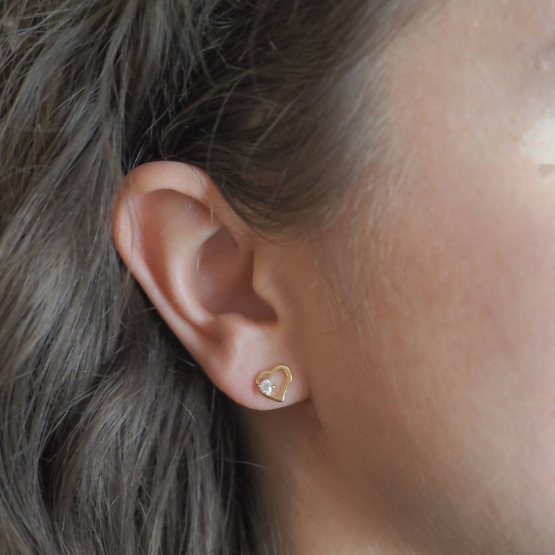 Boucles d'oreilles - Carador - Or bicolore 750/000 - Oxyde de zirconium - Cœur