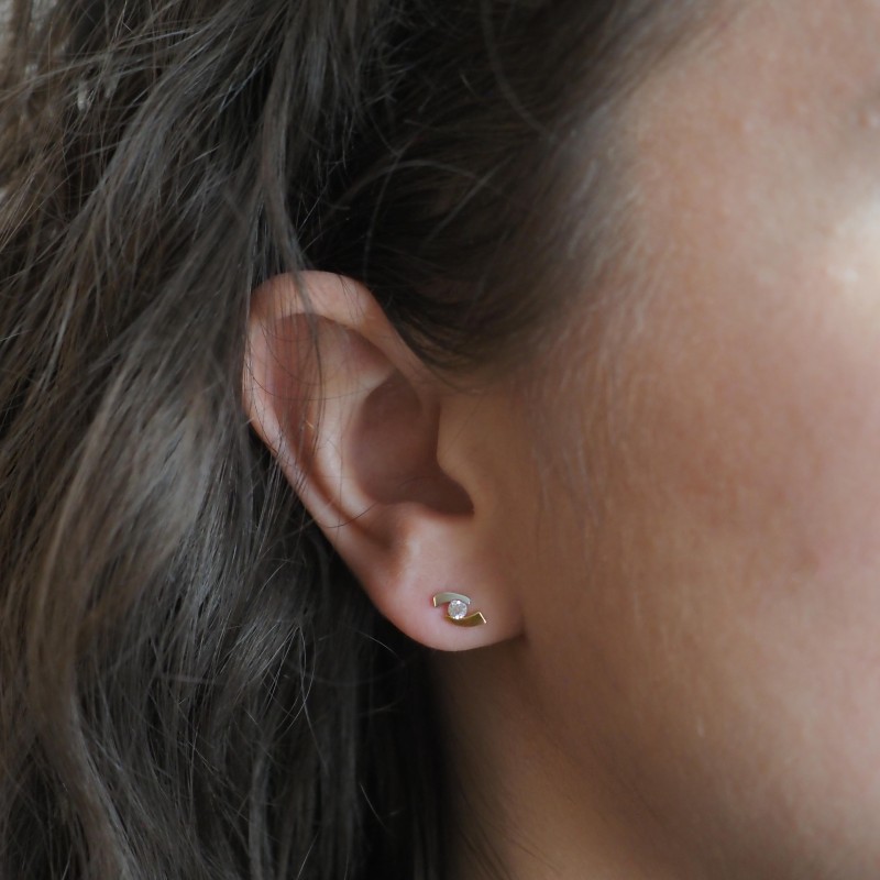 Boucles d'oreilles - Carador - Or bicolore 750/000 - Oxyde de zirconium