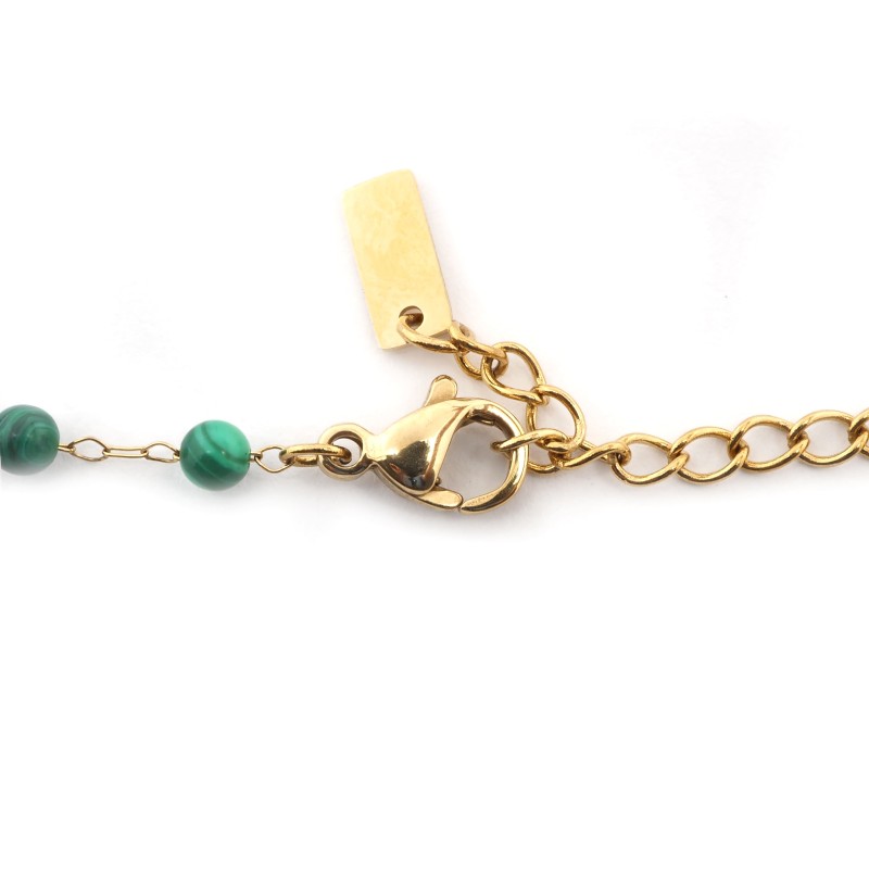 Collier Amporelle Acier doré - Boules vertes et dorées