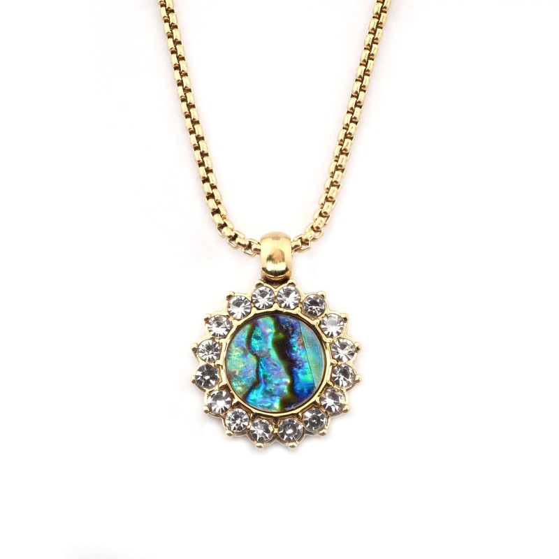 Collier Amporelle Acier doré - Soleil Strass et Pierre synthétique multicore