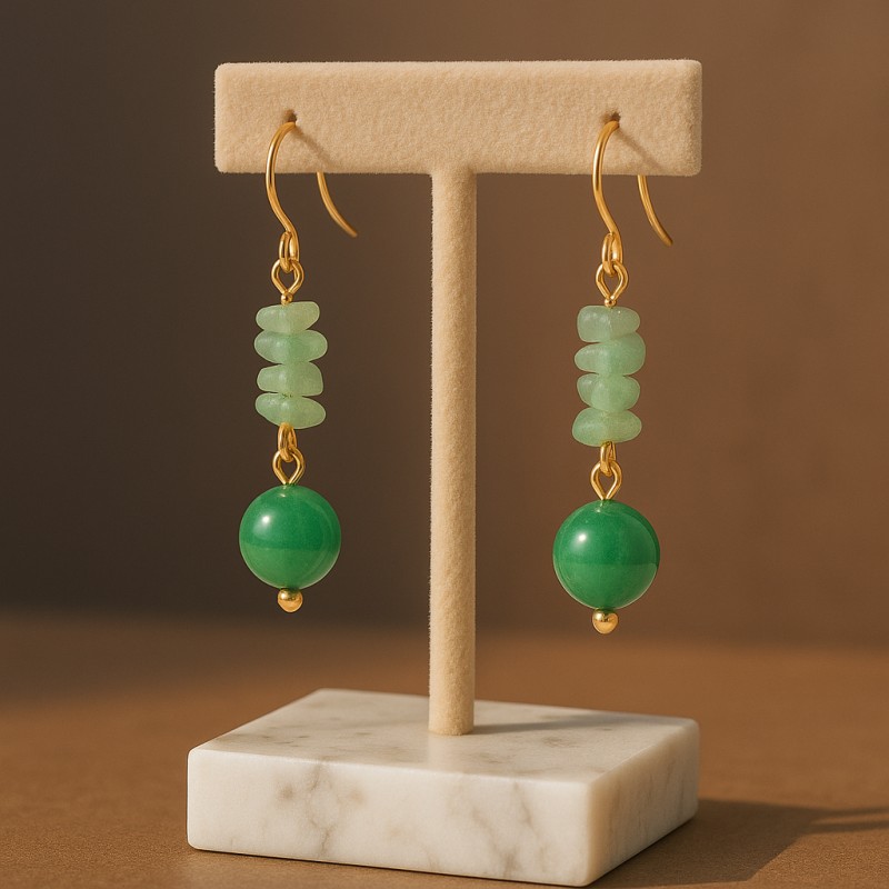 Boucles d'oreilles Amporelle Acier doré - Col de cygne Pierres Synthétiques vertes