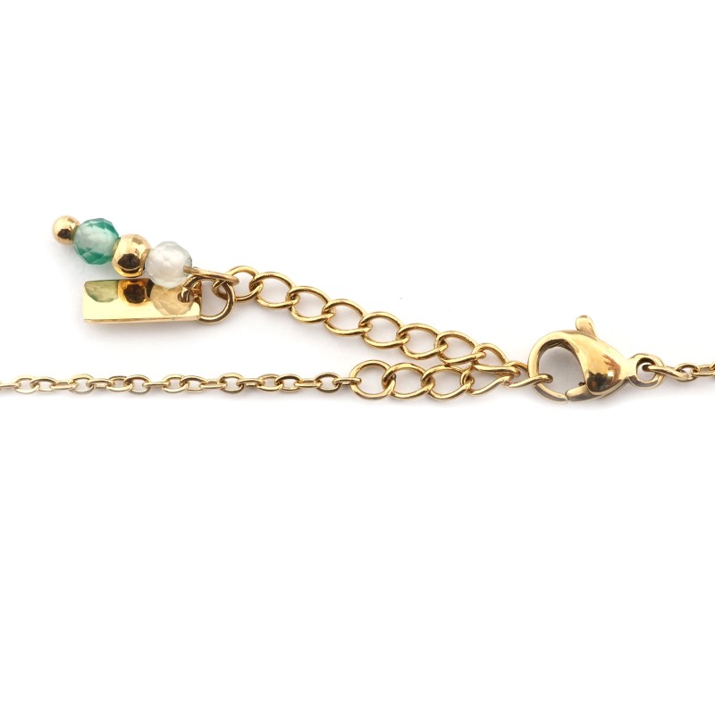 Collier Amporelle Acier doré - Pierres vertes
