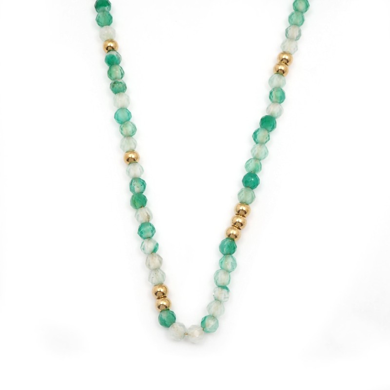 Collier Amporelle Acier doré - Pierres vertes
