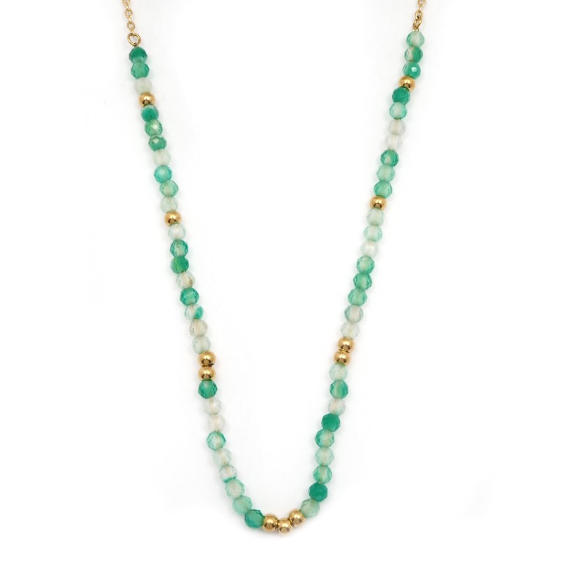 Collier Amporelle Acier doré - Pierres vertes