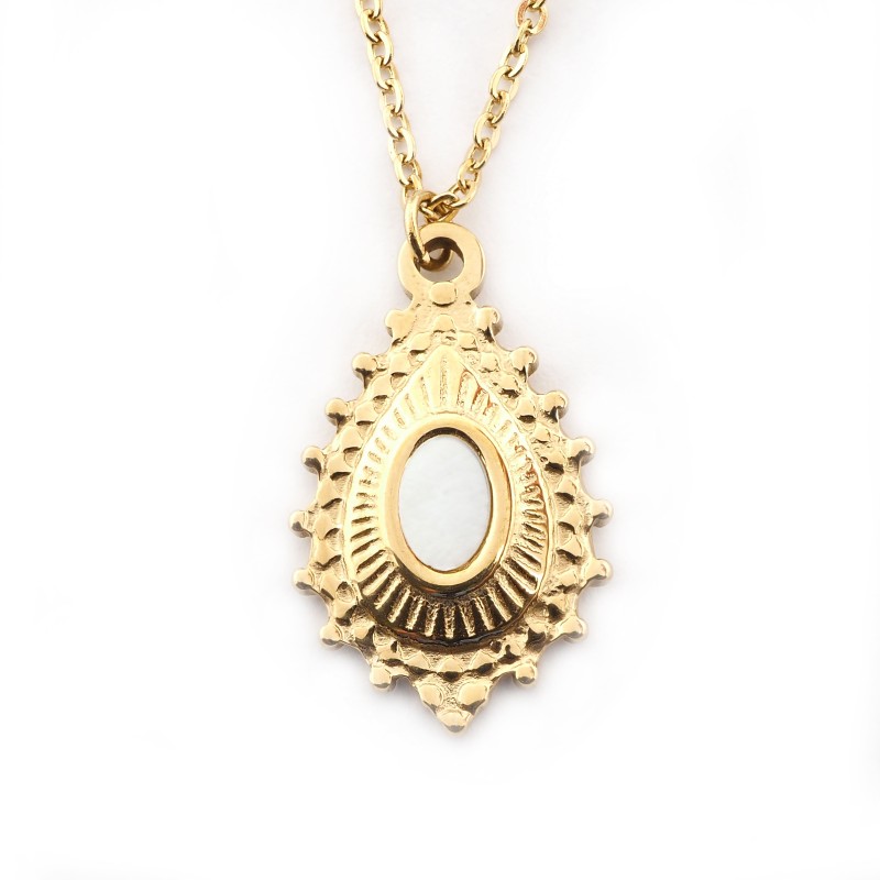 Collier Amporelle Acier doré - Goutte Pierre Synthétique effet nacre