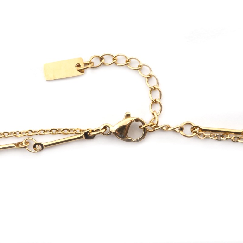 Collier Amporelle Acier doré - Doubles chaînes Feuille