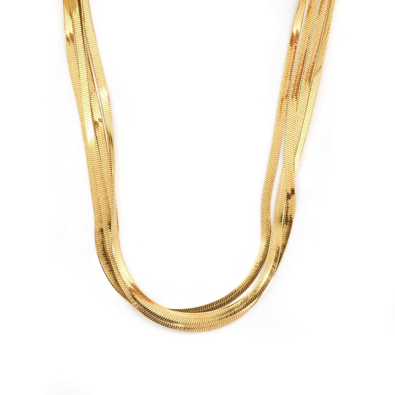 Collier Amporelle Acier doré - Multi rangs maille miroir