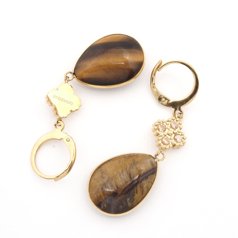 Boucles d'oreilles Amporelle Acier doré - Forme goutte pierre synthétique marron