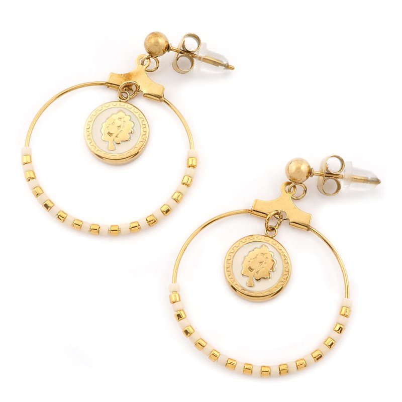 Boucles d'oreilles Clous Amporelle Acier doré - Doubles cercles