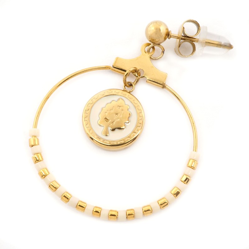 Boucles d'oreilles Clous Amporelle Acier doré - Doubles cercles