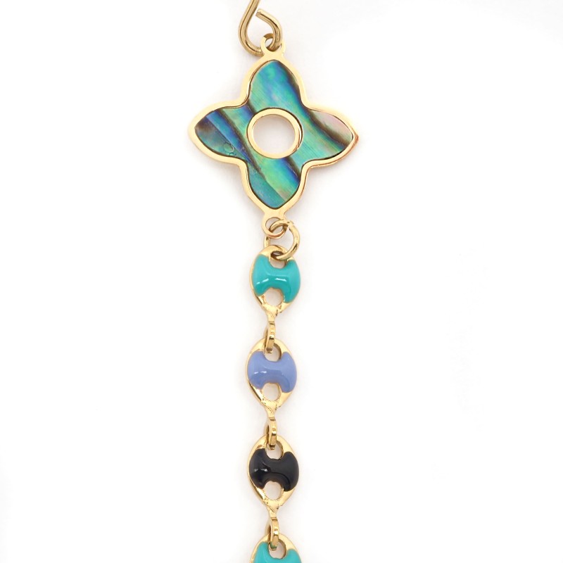 Boucles d'oreilles Amporelle Acier doré - Col de cygne Fleurs et Grain de café multicolores