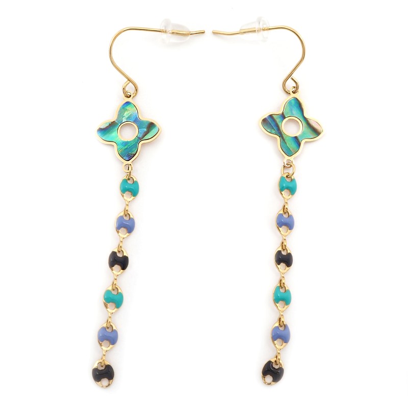 Boucles d'oreilles Amporelle Acier doré - Col de cygne Fleurs et Grain de café multicolores