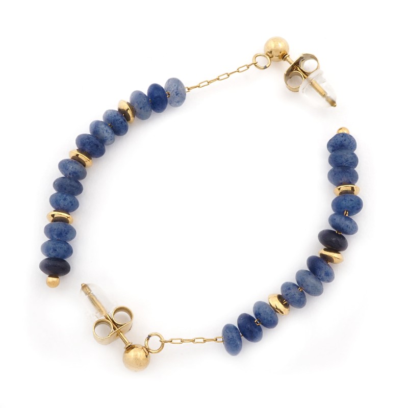 Boucles d'oreilles Amporelle Acier doré - Pendantes Pierres Synthétiques bleus