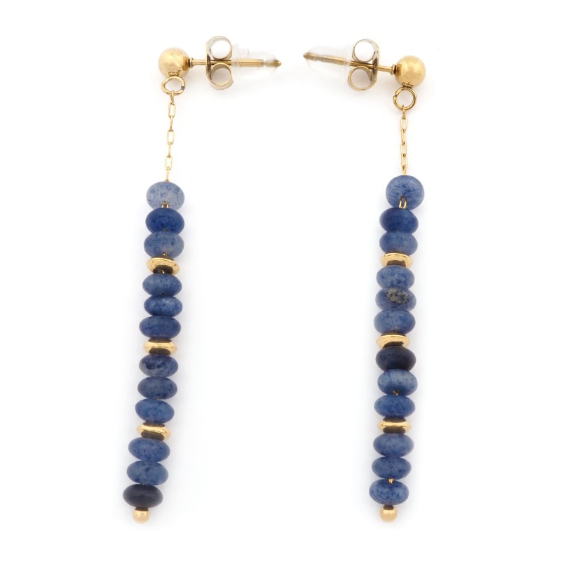 Boucles d'oreilles Amporelle Acier doré - Pendantes Pierres Synthétiques bleus