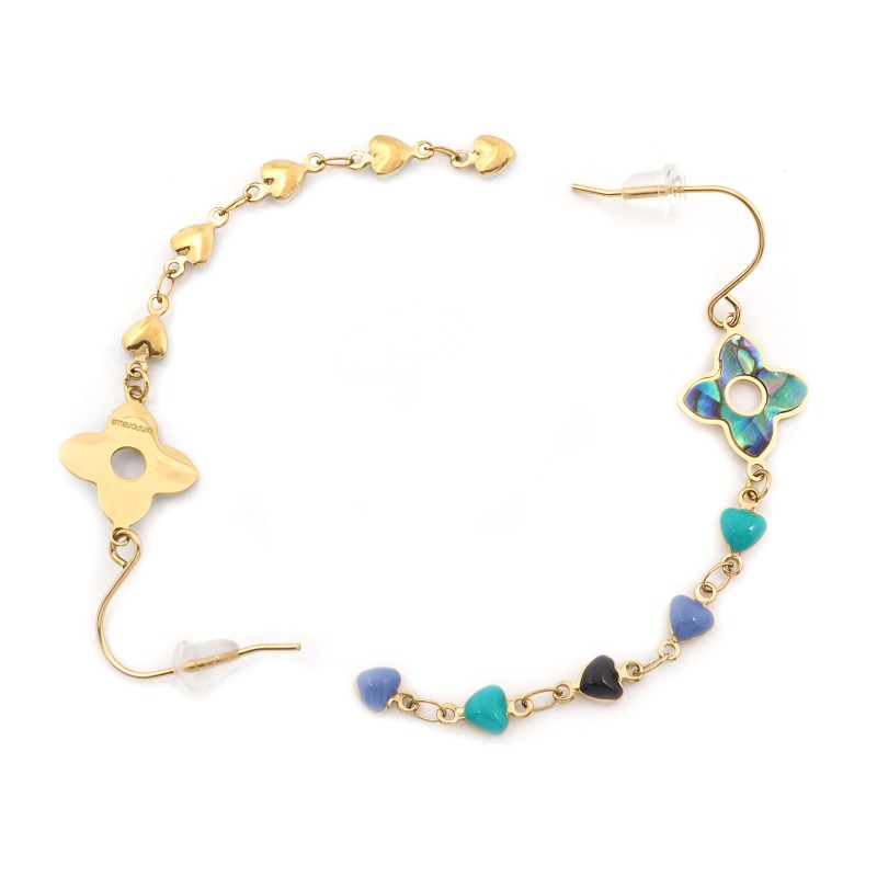 Boucles d'oreilles Amporelle Acier doré - Col de cygne Fleur et Cœurs multicolores