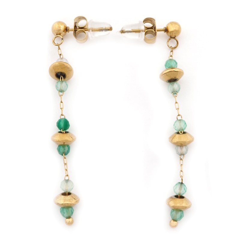 Boucles d'oreilles Amporelle Acier doré - Pendantes Pierres Synthétiques