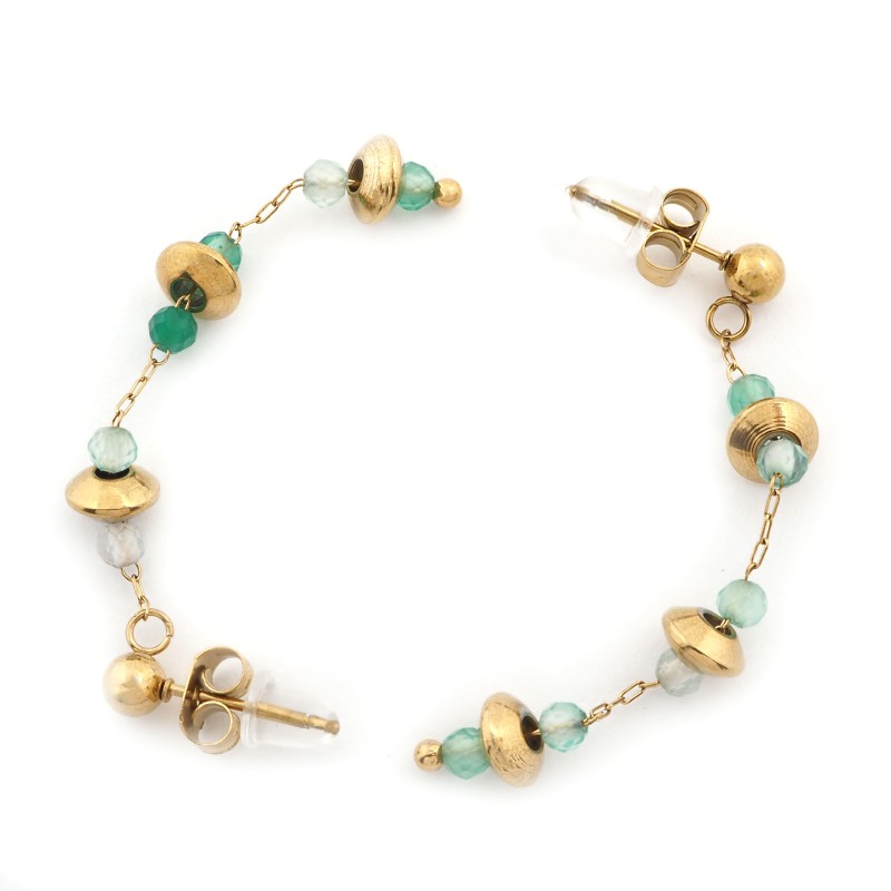 Boucles d'oreilles Amporelle Acier doré - Pendantes Pierres Synthétiques