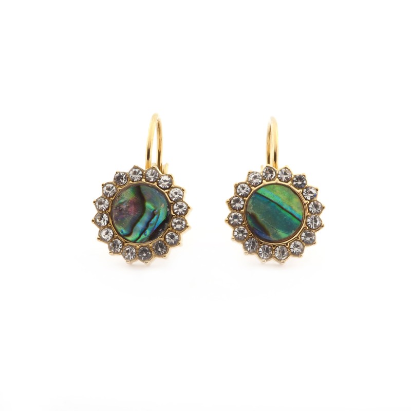 Boucles d'oreilles Amporelle Acier doré - Soleil Strass et pierre multicolore