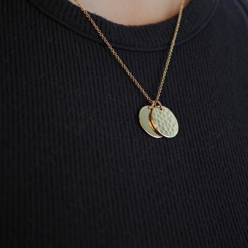 Collier Carador - Plaqué Or Femme - Pastille martelée et cœur