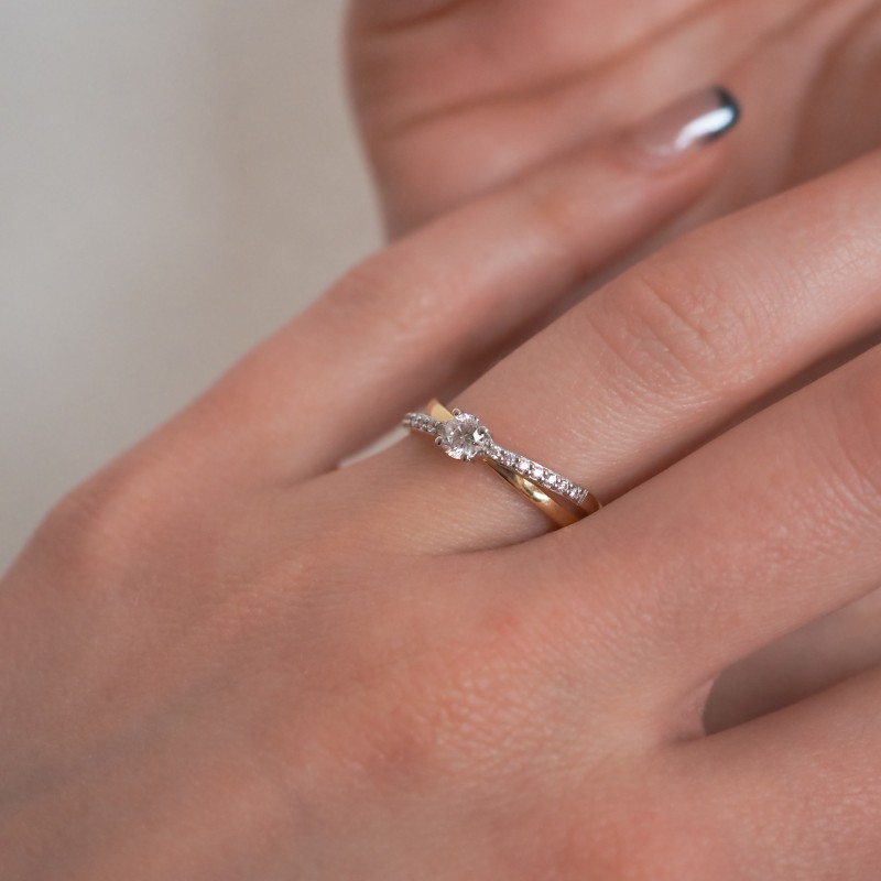 Bague Solitaire accompagné Femme - Carador - Or Jaune 750/000 - Oxydes de zirconium