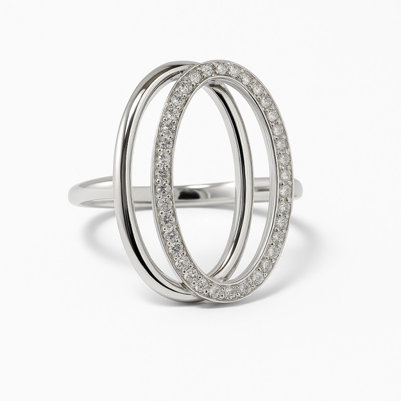 Bague Silver Pop Fantaisie Argent et Oxydes de zirconium - Doubles cercles