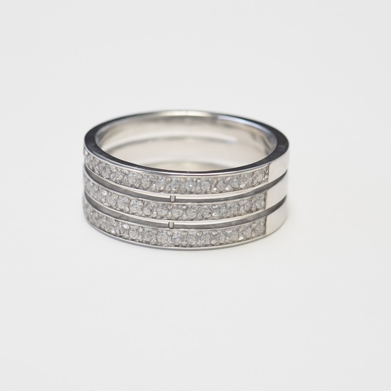 Bague Silver Pop Fantaisie Argent et Oxydes de zirconium - Triples Rangs