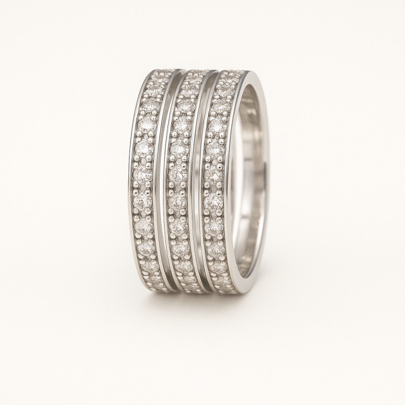 Bague Silver Pop Fantaisie Argent et Oxydes de zirconium - Triples Rangs