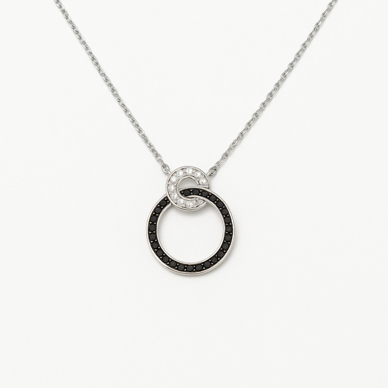 Collier Argent Femme Carador Oxydes de zirconium noir et blanc - Doubles Cercles