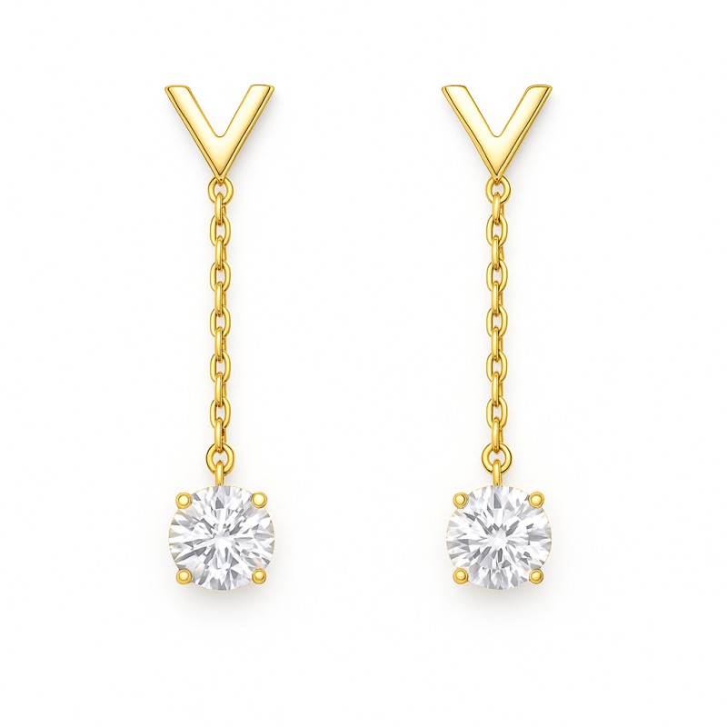 Boucles d'oreilles Pendantes Victoria Magdalena - Argent Doré et Oxydes de zirconium