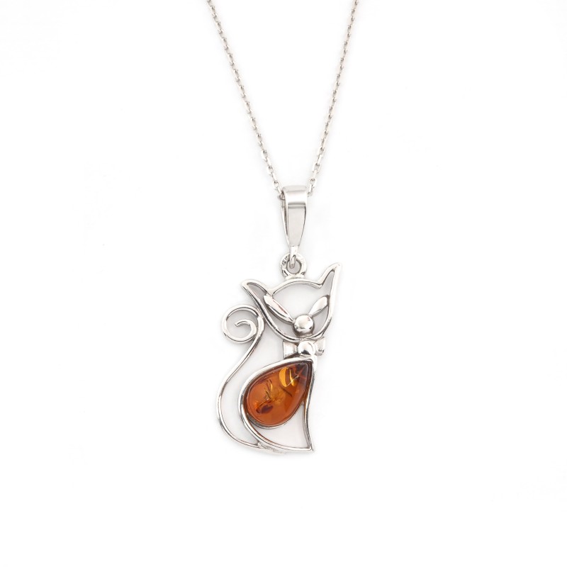 Collier Femme Carador - Argent et Ambre - Chat