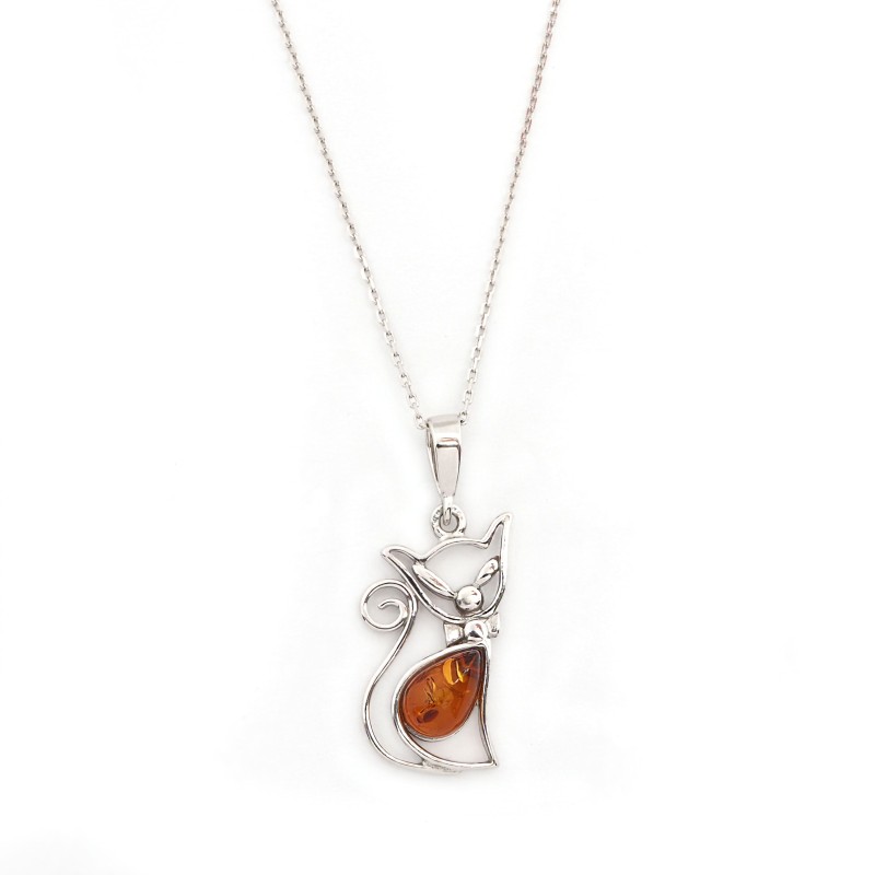 Collier Femme Carador - Argent et Ambre - Chat
