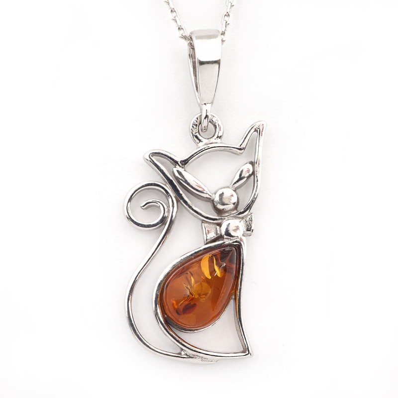 Collier Femme Carador - Argent et Ambre - Chat