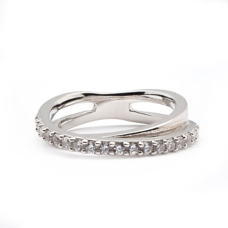Bague femme Carador double anneau décalé argent 925/000 et oxydes de zirconium