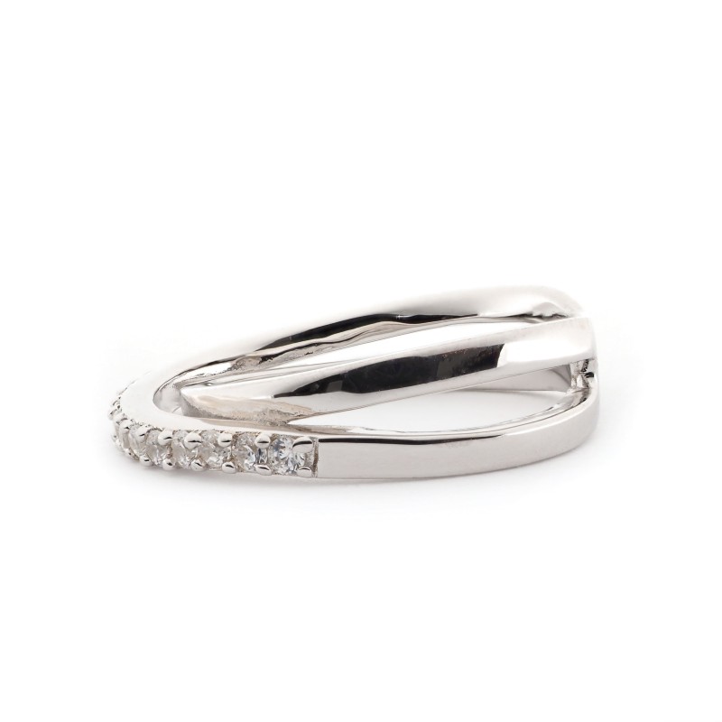 Bague femme Carador double anneau décalé argent 925/000 et oxydes de zirconium