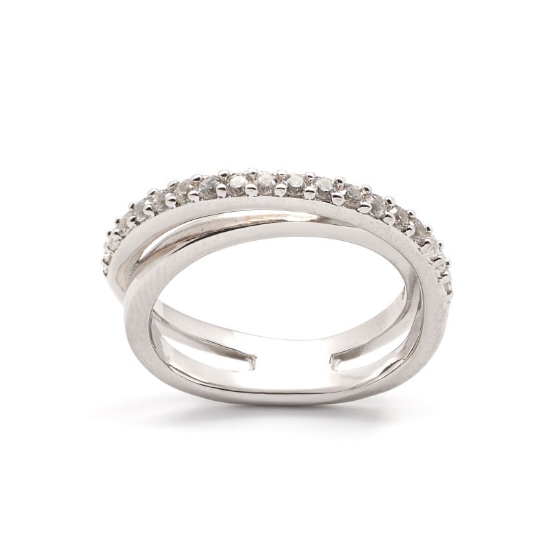Bague femme Carador double anneau décalé argent 925/000 et oxydes de zirconium