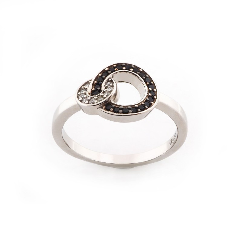 Bague ronds  enrelacés serti d'oxydes de zirconium noir et blanc JR5925