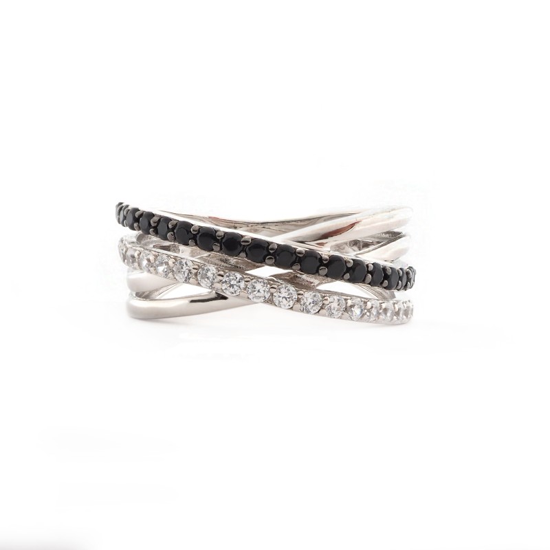Bague multi anneaux et oxydes de zirconium noirs et blancs