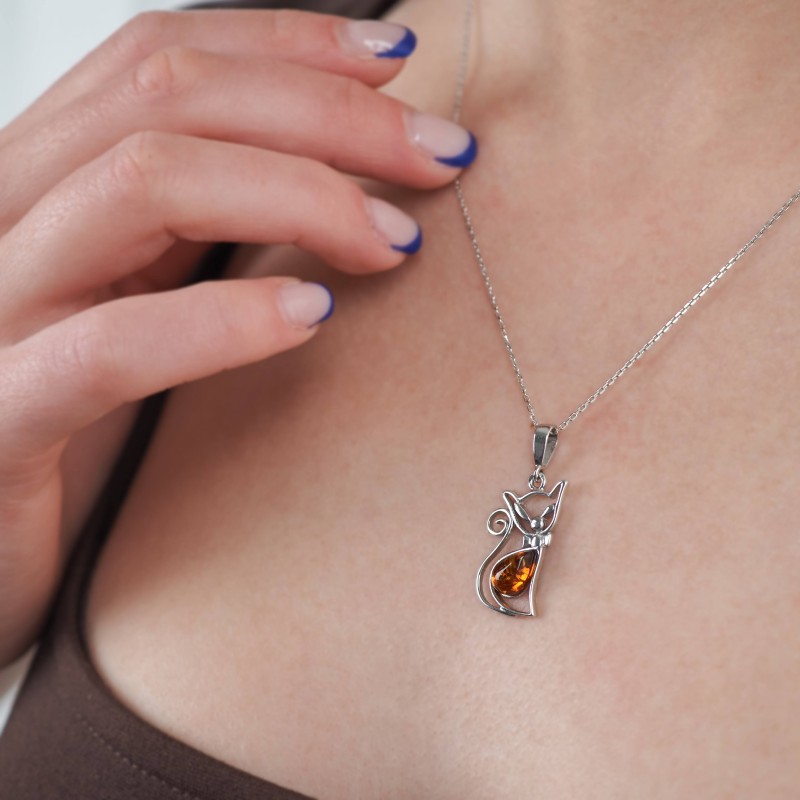 Collier Femme Carador - Argent et Ambre - Chat