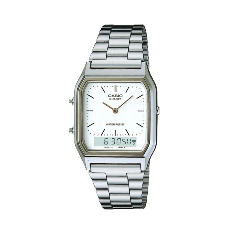 Montre Casio Digital - Acier Argenté Fond Bleu Blanc