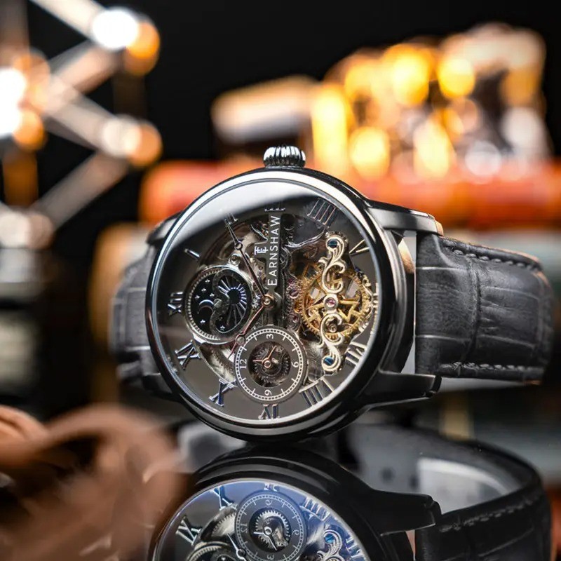 Montre Automatique Homme Earnshaw - Cuir Gris