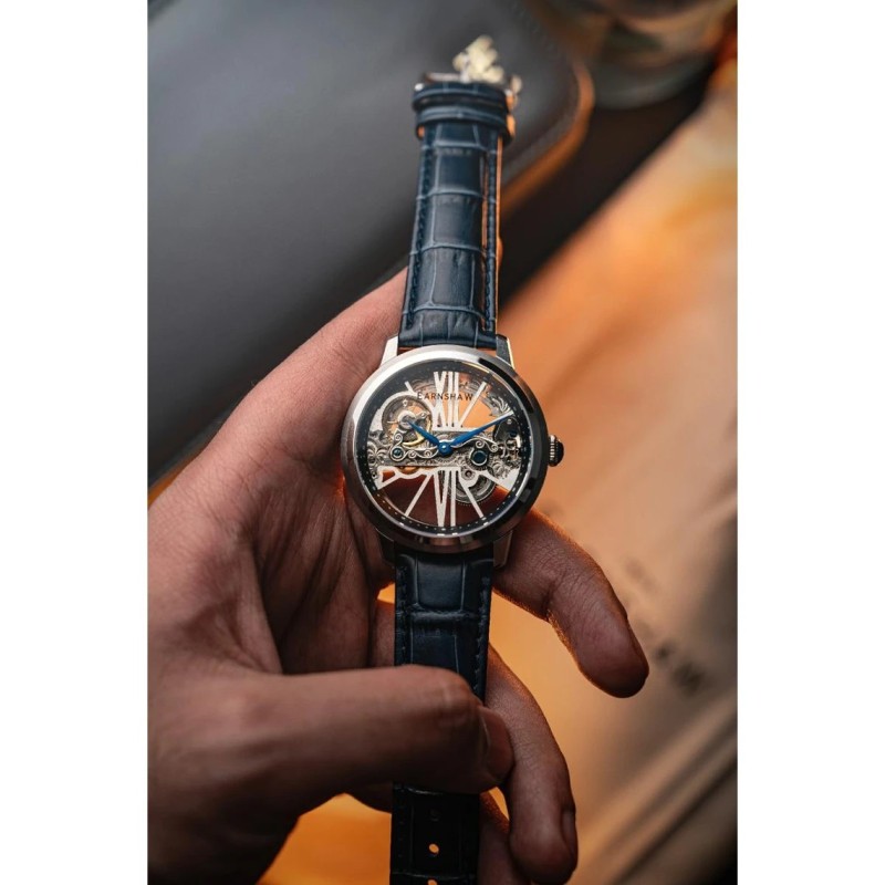 Montre Automatique Homme Earnshaw - Cuir Noir Fond Transparent