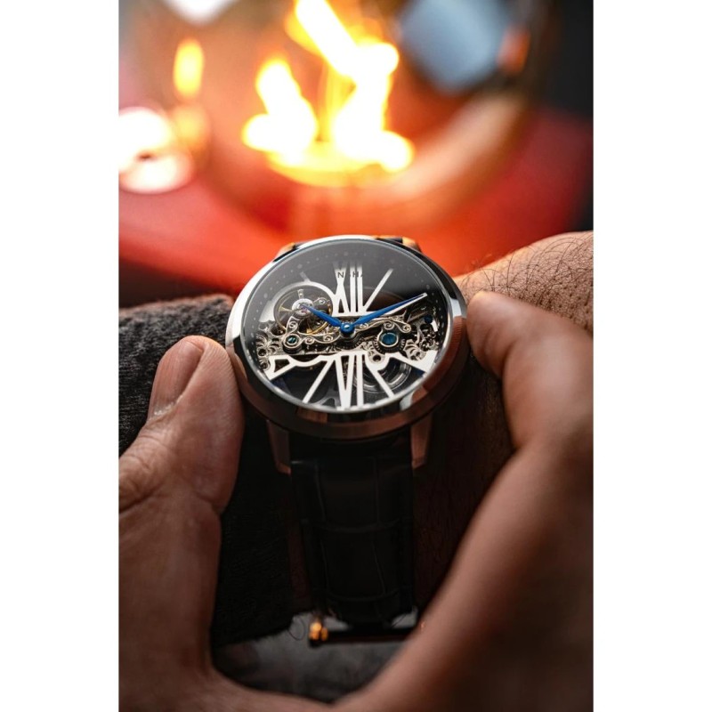 Montre Automatique Homme Earnshaw - Cuir Noir Fond Transparent