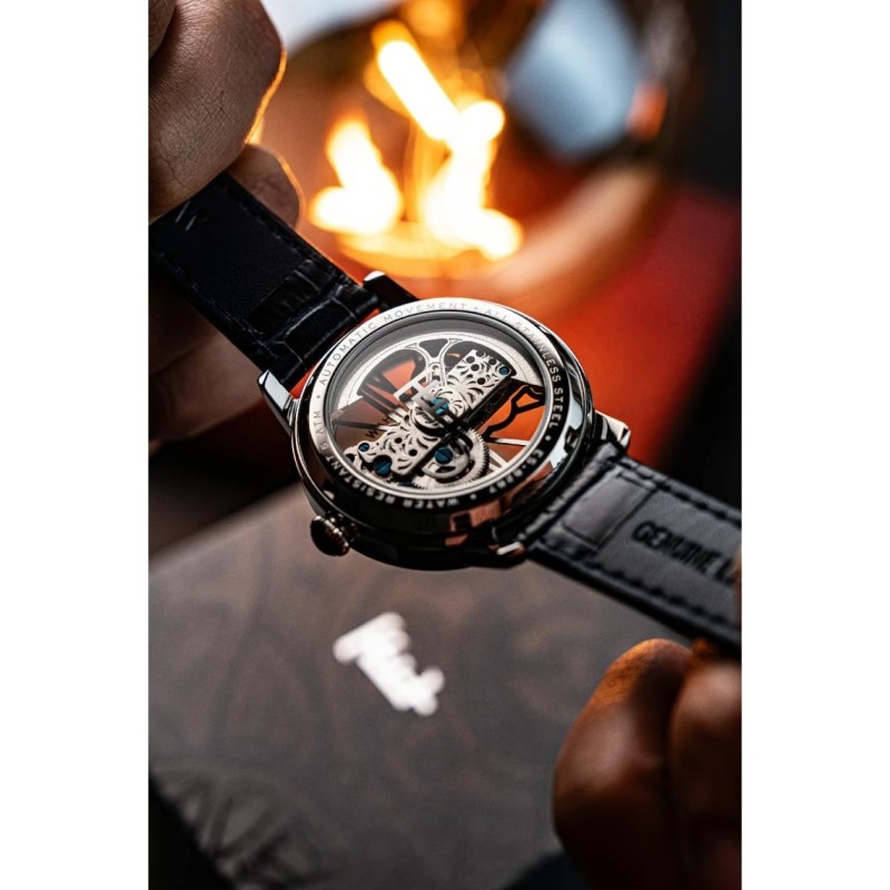 Montre Automatique Homme Earnshaw - Cuir Noir Fond Transparent