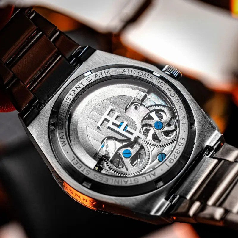 Montre Automatique Homme Earnshaw - Acier Argenté Fond bleu